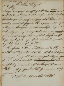 Despacho enviado para Francisco Corrêa Vidigal (s.d-1838) em 21 de abril de 1831 relatando sobre ...