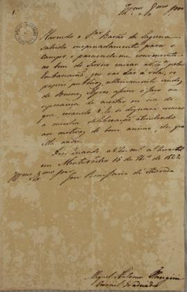 Ofício de 15 de setembro de 1822, de Miguel Antônio Flangini (s.d) para José Bonifácio de Andrada...