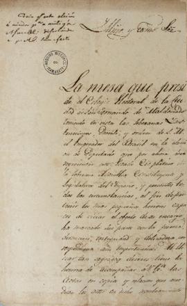 Despacho de 6 de dezembro de 1823, enviado pelo colégio eleitoral de San Fernando de Maldonado pa...