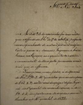 Ofício original enviado por Eustáquio Adolfo de Mello Mattos (1795-s.d.) para Luiz de Souza Dias,...