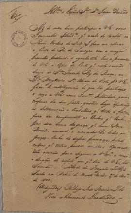 Ofício de 27 de novembro de 1822, enviado por Rodrigo José Ferreira Lobo (1768-1843) para Juan Jo...