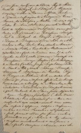 Nota diplomática redigida pelo Rei D. João VI (1767-1826) e pelo Príncipe D. Pedro (1798-1834) en...