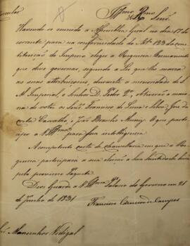 Carta de chancelaria, enviada por Francisco Carneiro de Campos, Visconde de Alcântara (1765-1842)...
