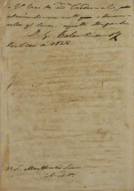 Despacho enviado por Luiz Moutinho Lima Alvares e Silva (1792-1863) em 17 de maio de 1828 fala so...