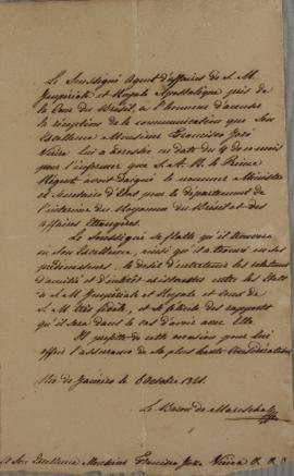 Oficio de Wenzel Philipp Leopold (1784-1851), Barão de Mareschal, a José Vieira informando sobre ...