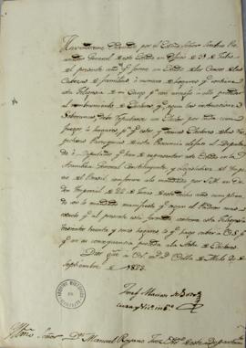 Carta de 20 de setembro de 1823, enviado por José Macias de Soto para Manuel Boyano, sobre os ele...