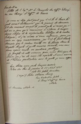 Carta de 23 de agosto de 1821, de Pedro Álvares Diniz (s.d.), endereçada a Jean-Baptiste Maler (s...