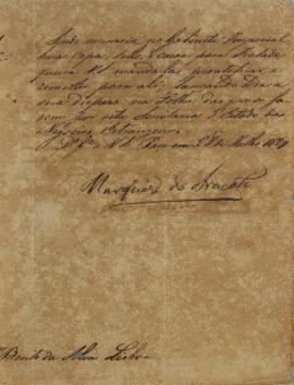 Despacho enviado por João Carlos Augusto de Oyenhausen-Gravenburg (s.d.-1838) para Bento da Silva...