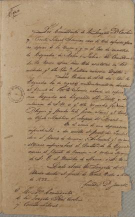 Ofício de 10 de dezembro de 1822, enviada por David Jewett (1772-1842) para os comandantes da fra...