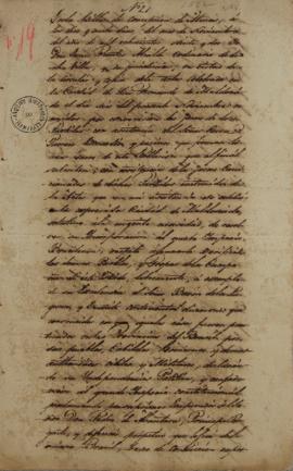 Ata de 19 de novembro de 1822 de celebração realizada pelo Cabildo da Vila de Conceição de Minas,...
