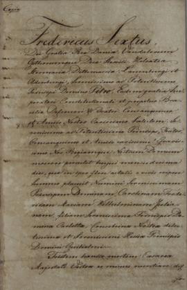 Cópia da nota diplomática de 12 de maio de 1829, do Rei Frederico VI da Dinamarca, endereçada a D...