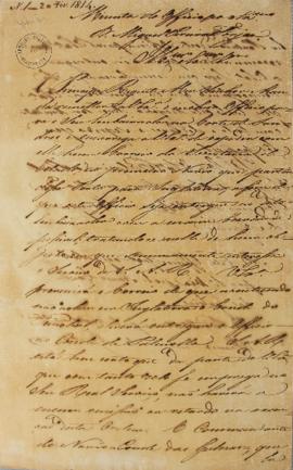 Minuta do ofício nº.1 de 20 de fevereiro de 1814, de Fernando José de Portugal (1752-1817), Marqu...