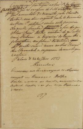 Circular enviada ao corpo diplomático em 24 de janeiro de 1827, comunicando a data da missa ponti...