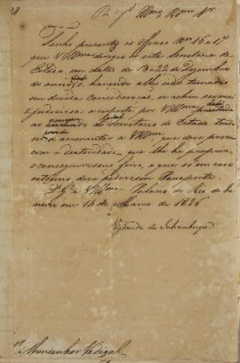 Despacho enviado pelo Monsenhor Francisco Corrêa Vidigal (s.d-1838) a Antônio Luiz Pereira da Cun...