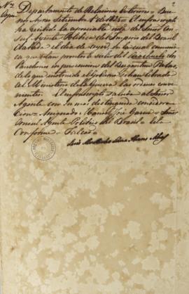 Despacho de Manuel José Garcia (1784-1848) para Antônio José Falcão da Frota (1780-1848) de 1 de ...