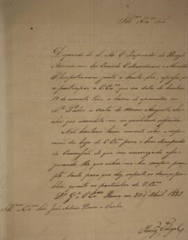 Ofício original enviado pelo Monsenhor Francisco Corrêa Vidigal (s.d-1838), para João Antonio Per...