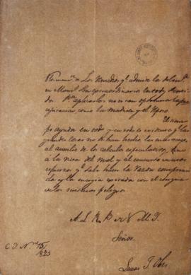 Carta de 15 de novembro de 1825, de Lucas José Obes (1782-1838), representante da Província Cispl...