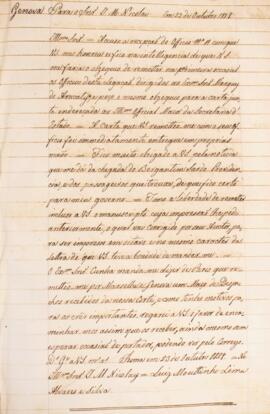 Cópia de ofício enviado por Luiz Moutinho Lima Alvares e Silva (1792-1863), para I. M. Nicolai (s...