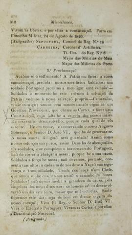 Segunda Proclamação da revolução do Porto, publicada no correio de 1820. A mesma convoca os milit...
