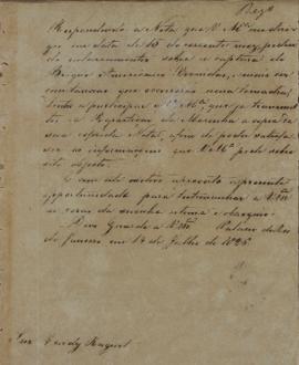 Minuta de despacho de 19 de julho de 1826, endereçada a Condy Raguet (1784-1842), Cônsul dos Esta...