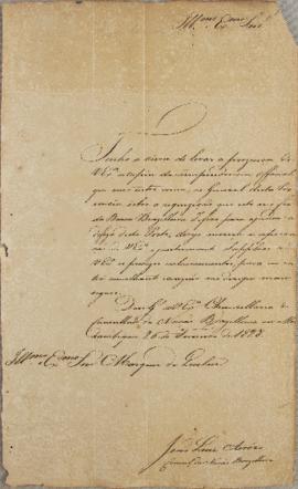Ofício enviado pelo cônsul, João Luiz Airoza, ao Marquês de Queluz (1769-1833), em 26 de fevereir...