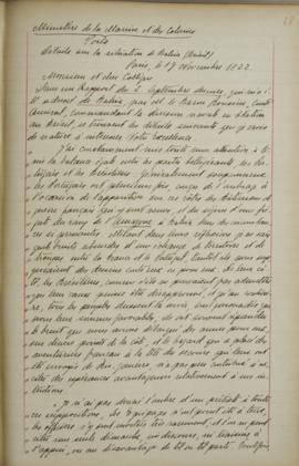 Ofício de 19 de novembro de 1822, do ministro da Marinha e das Colônias, ao ministro das Relações...