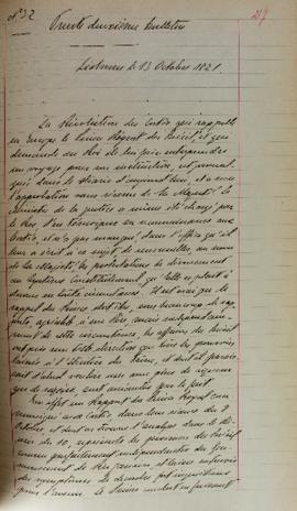 Despacho enviado pelo senhor Lemps ao Barão de Pasquier (1767-1862), em 13 de outubro de 1821, in...