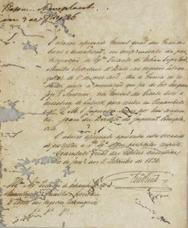 Nota a Antônio Luiz Pereira da Cunha (1760-1837), visconde de Inhambupe, informando o envio junto...