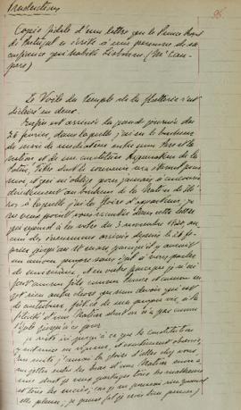 Cópia da carta de 18 de março de 1821, de D. Pedro I (1798-1834), traduzida e escrita por Campers...