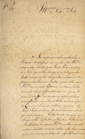 Ofício original enviado por Eustáquio Adolfo de Mello Mattos (1795-s.d.), para Francisco Carneiro...