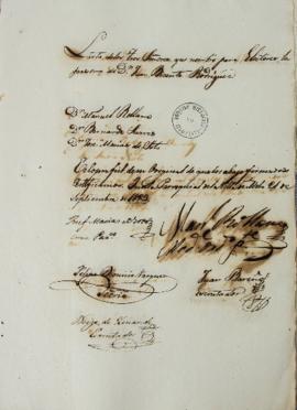 Lista de 21 de setembro de 1823 contendo os nomes dos eleitores da Vila de Melo: Manuel Rollano, ...