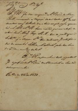 Despacho para Wenzel Philipp Leopold (1784-1851), Barão de Mareschal, informando o recebimento da...