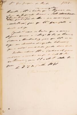 Minuta de despacho enviado por Francisco Carneiro de Campos (1765-1842), para José Joaquim da Roc...