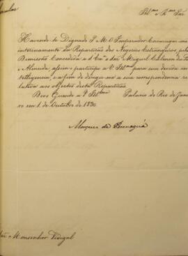 Carta patente, original, enviada por Francisco Vilela Barbosa (1769-1846), o Visconde e Marquês d...