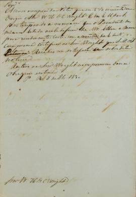 Minuta de 8 de setembro de 1830, endereçada a William Henry DeCourcy Wright, cônsul dos Estados U...