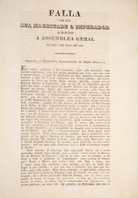 Impresso original do discurso do Imperador D. Pedro I (1798-1834) na abertura da Assembléia Geral...