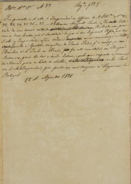Despacho enviado em 17 de agosto de 1826 falando que a carta epistola encíclica de Santo Passo fo...