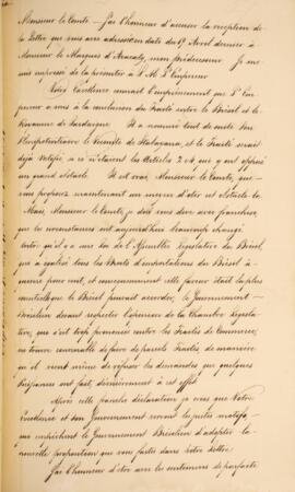 Cópia de despacho enviado por Francisco Carneiro de Campos (1765-1842), para o Conde de Agile, co...