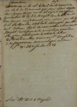 Minuta de despacho de 26 de julho de 1827, do ministro e secretário de Estado dos negócios da Mar...