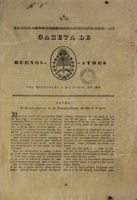 Artigo de jornal do Gazeta de Buenos Aires do dia 8 de abril de 1818 contendo artigo com o comuni...
