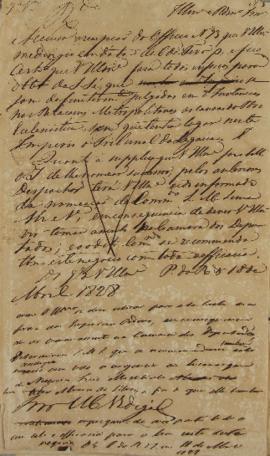 Despacho enviado por Luiz Moutinho Lima Alvares e Silva (1792-1863) em 18 de abril de 1828 inform...