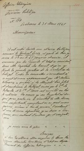 Despacho enviado por Lenneps para Étienne Denis Pasquier (1767-1862), em 31 de março de 1821, rel...