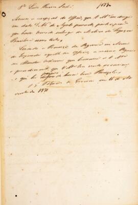 Minuta de despacho enviado para Luiz Pereira Sodré (s.d.-1885), com data de 16 de novembro de 183...