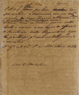 Despacho enviado pelo Monsenhor Francisco Corrêa Vidigal (s.d-1838) em 18 de maio de 1826, solici...