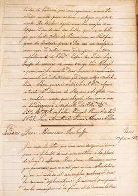 Cópia de ofício enviado por Luiz Moutinho de Lima Álvares e Silva (1792-1863), em 13 de fevereiro...