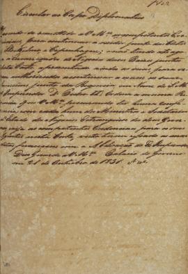 Circular enviada em 21 de outubro de 1831, informando sobre questões com o diplomata brasileiro q...