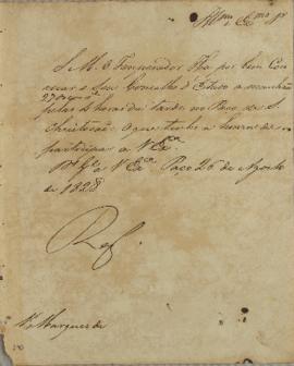 Circular enviada em 26 de agosto de 1828, comunicando que o Imperador convocou reunião no Paço da...