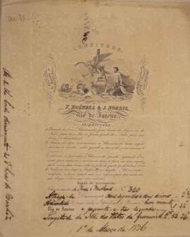 Certidão original, com data de 1 de março de 1836, na qual são apresentadas instruções de longitude detalhadas sobre o uso do cronômetro Finer & Newland n° 340. O documento transmite informações técnicas acerca do desempenho do instrumento, registrando que se adianta e se atrasa diariamente, tomando como referência o meridiano de Greenwich.