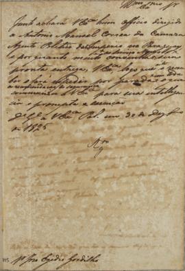 Circular enviada por José Egídio Gordillo em 30 de dezembro de 1825, abordando sobre o ofício dir...