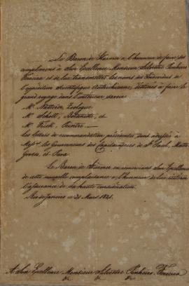 Oficio do Barão de Sturner para Silvestre Pinheiro Ferreira (1769-1846) informando os nomes dos i...
